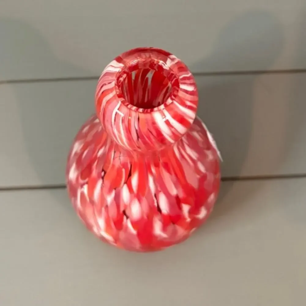 Vtg. Art Glass Bud Vase Red /White Blown Glass